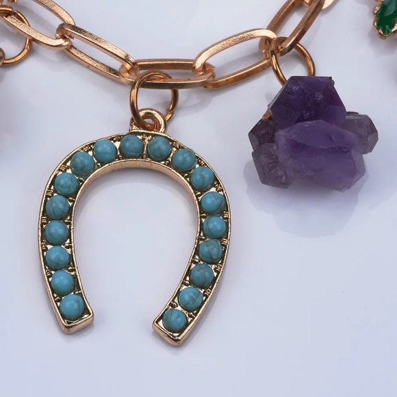 Zara Gold Everything Charms Crystal Bar Circle Link Chain Necklaces - Picture 5 of 16